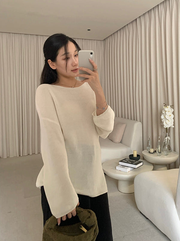 Tie Design Round Neck Loose Knit Top R31156