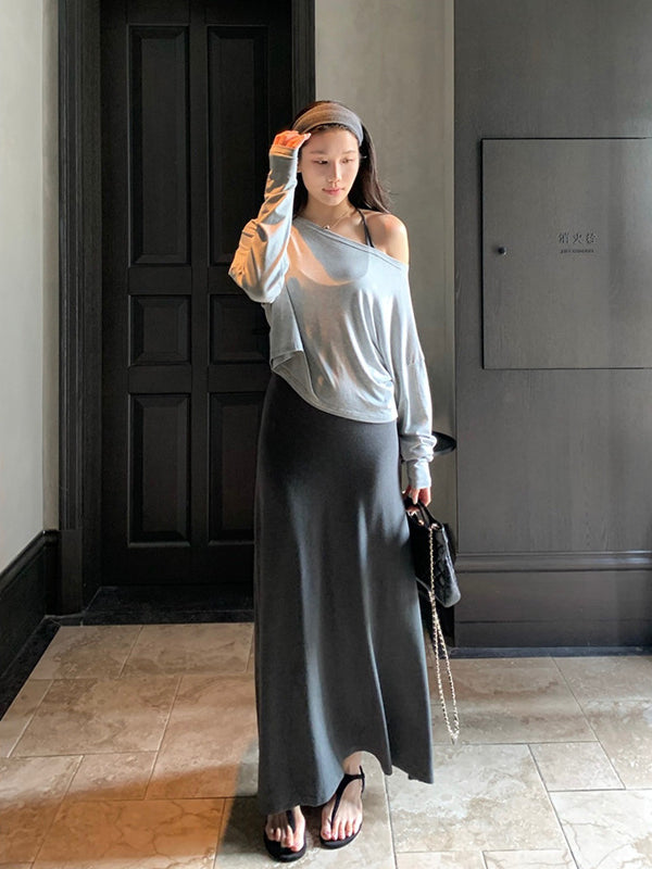 Asymmetrical Long Sleeve Top & Slip Dress Set R31181