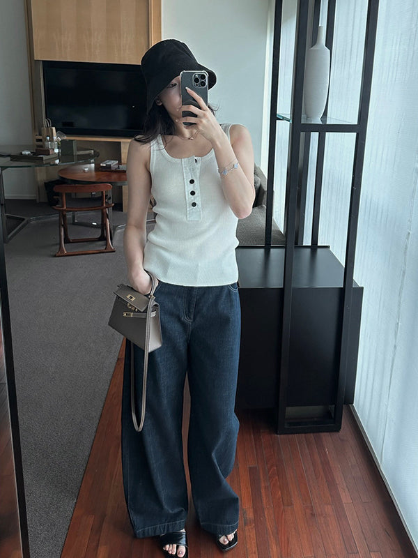 Button Half-placket Knit Vest R31119