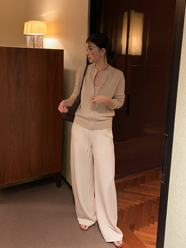 Ribbed Texture Stand Collar Zip Cardigan R31136