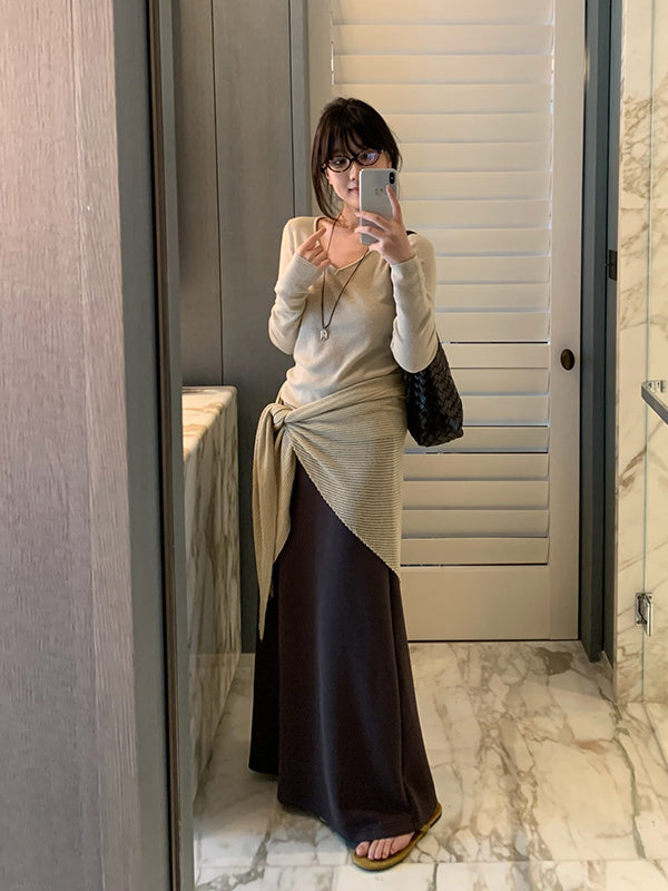 Simple V-Neck Knit Top R31185