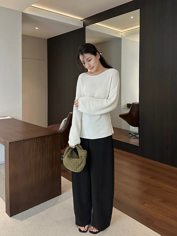 Tie Design Round Neck Loose Knit Top R31156