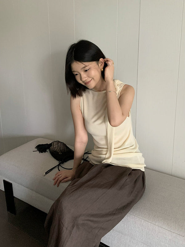 Side Tie Simple Tencel Knit Top R31161