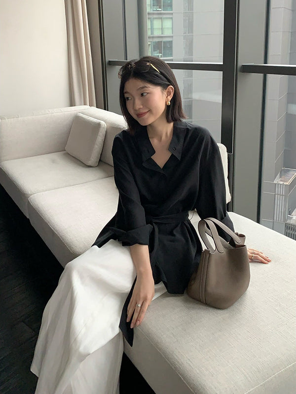 Belted Lapel Tencel Shirt R31163