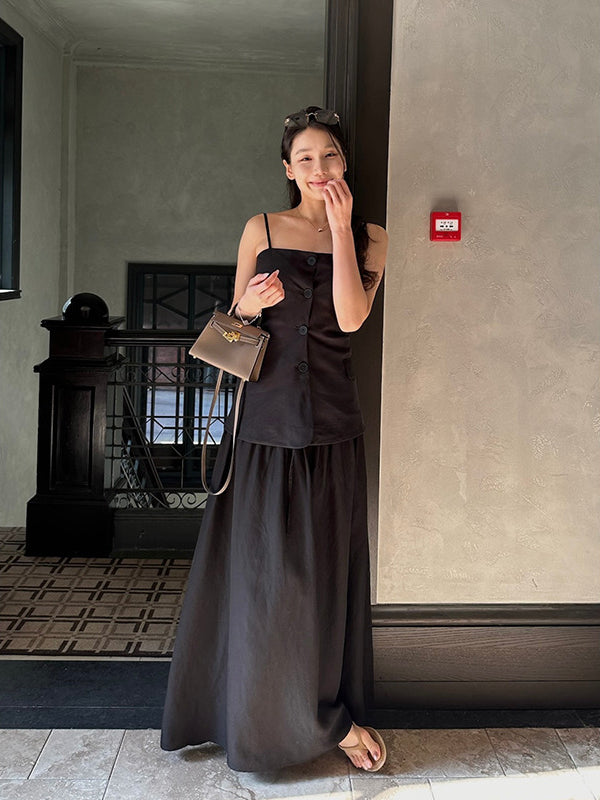 Button Camisole & A-line Skirt Set R31113