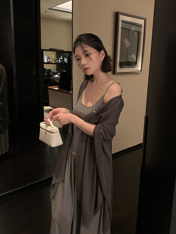 Linen Shawl Cardigan & Wool Dress Set R31140