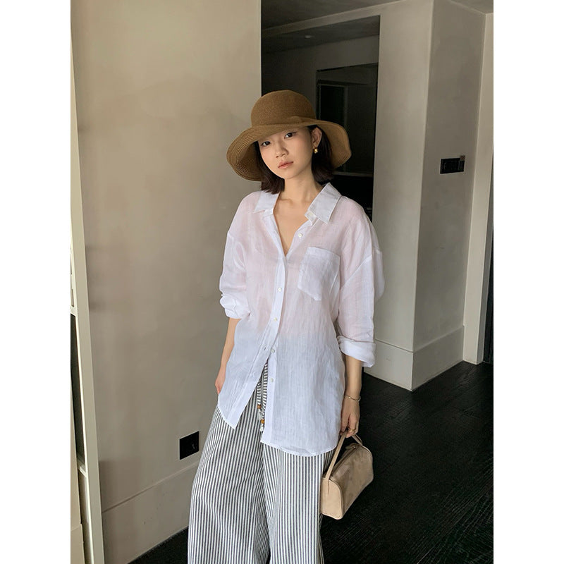 Ramie Lapel Long Sleeve Shirt R31153