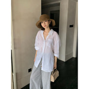 Ramie Lapel Long Sleeve Shirt R31153