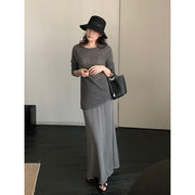 Draped Slim A-Line Long Skirt R31135