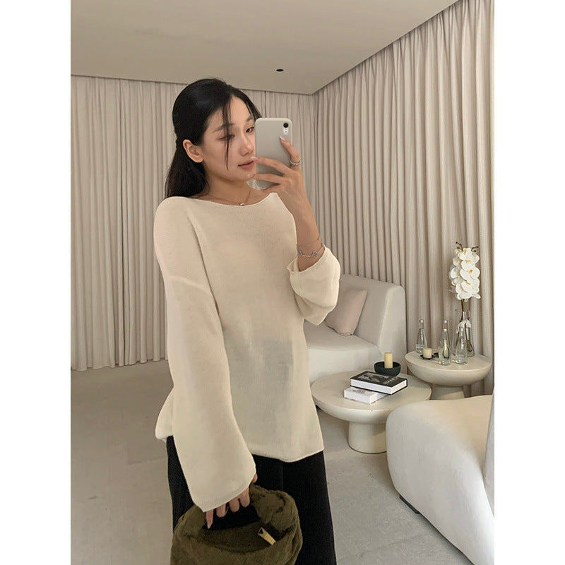 Tie Design Round Neck Loose Knit Top R31156