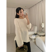 Tie Design Round Neck Loose Knit Top R31156