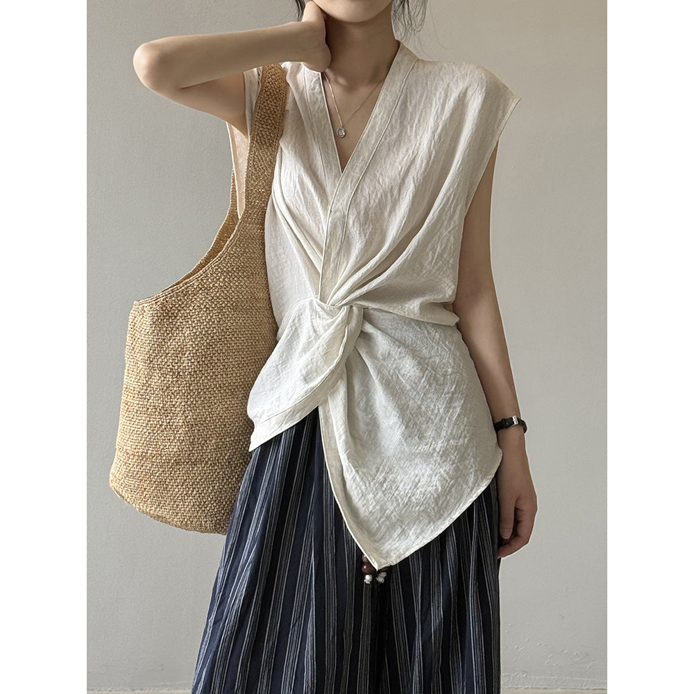 V-neck Knot Vest Shirt RH012968