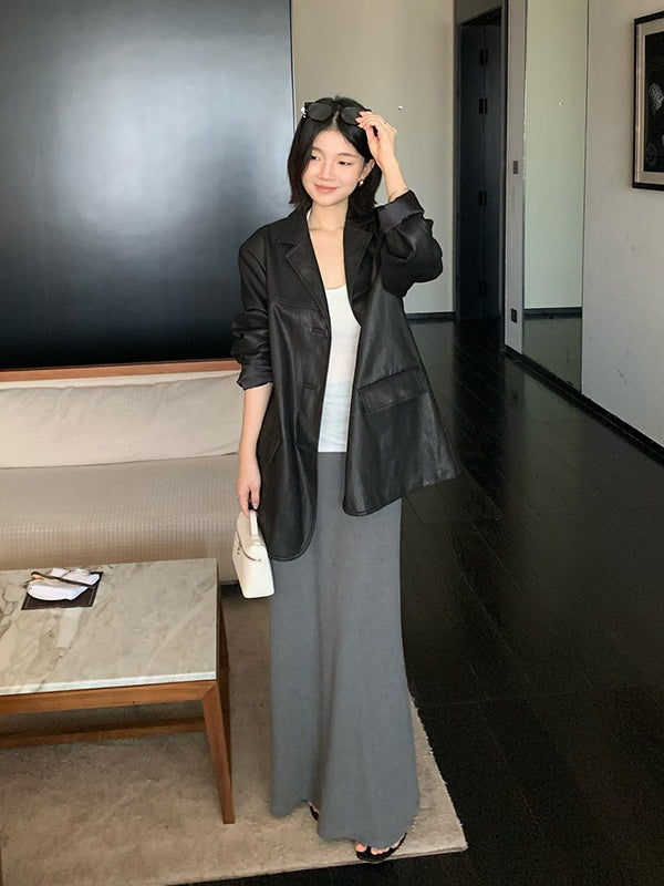 Draped Slim A-Line Long Skirt R31135