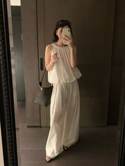 Bubble Pleated Top & Wide-leg Pants Set R31120