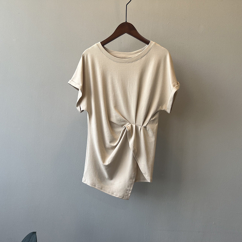 Irregular Crew Neck Short Sleeve T-Shirt Women RH012977