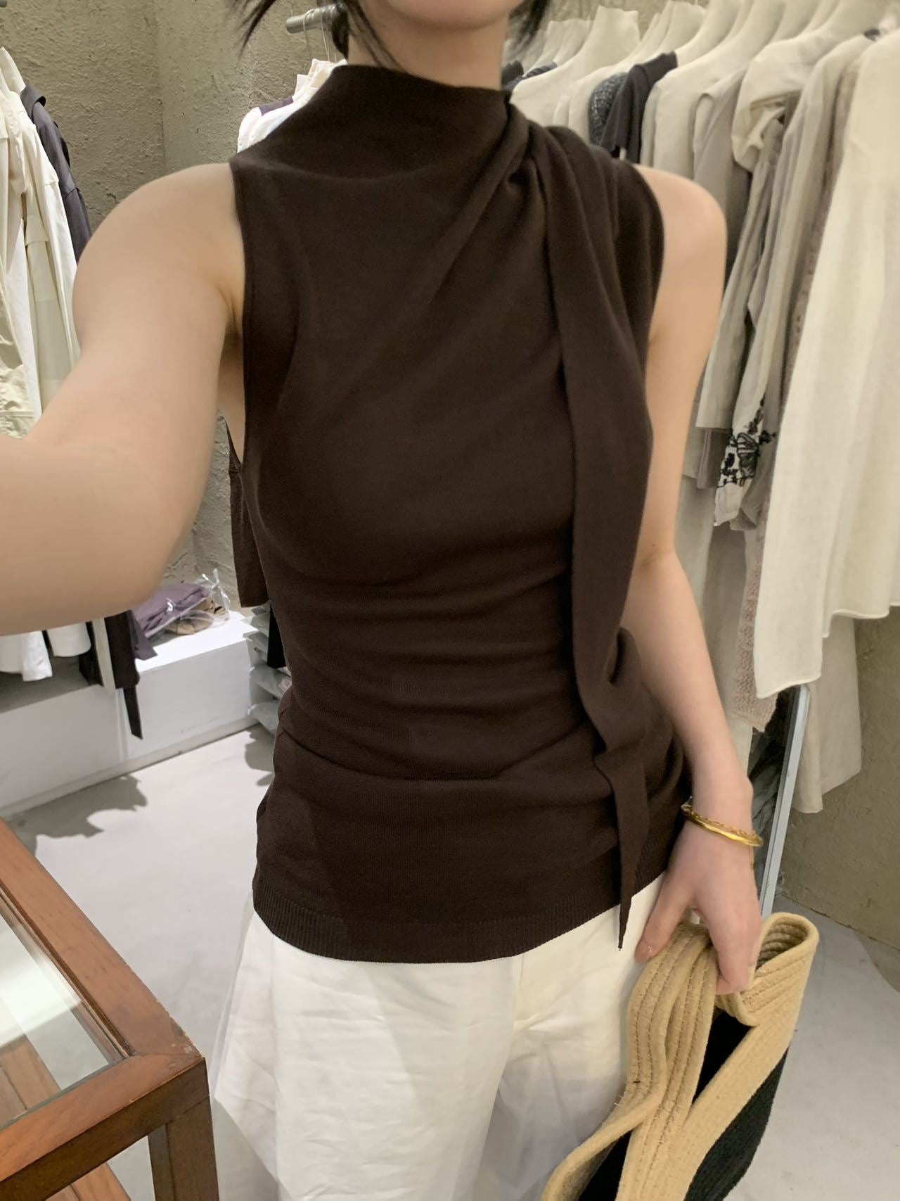 Side Tie Simple Tencel Knit Top R31161