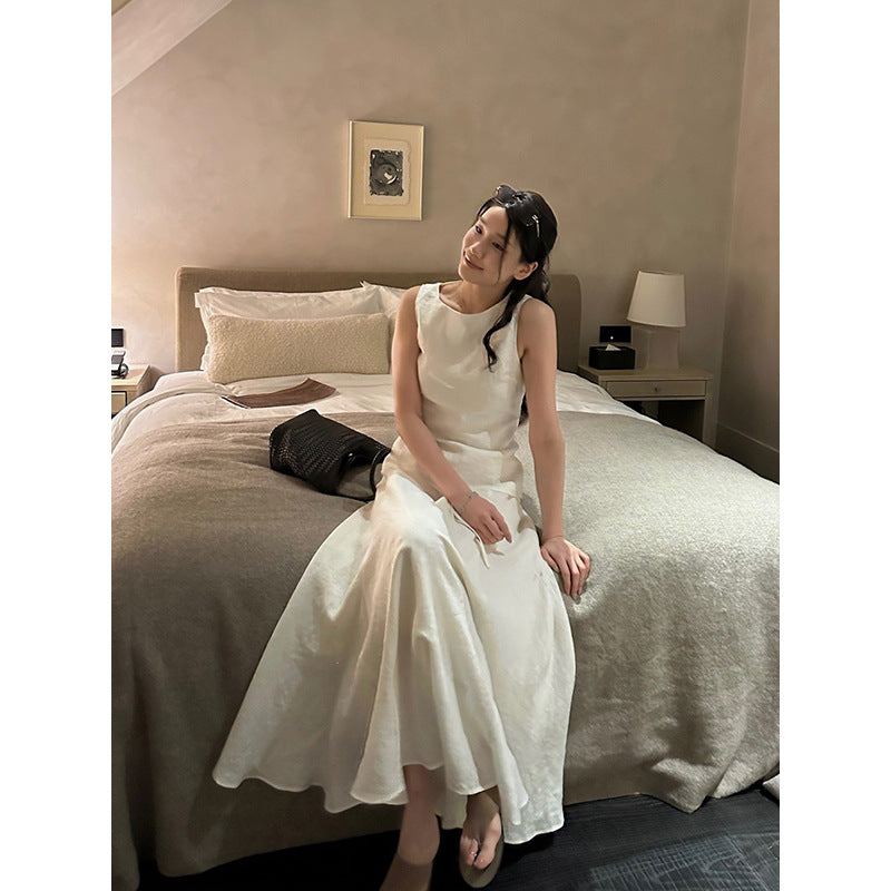 Linen Sleeveless Top & Pleated Skirt Set R31103