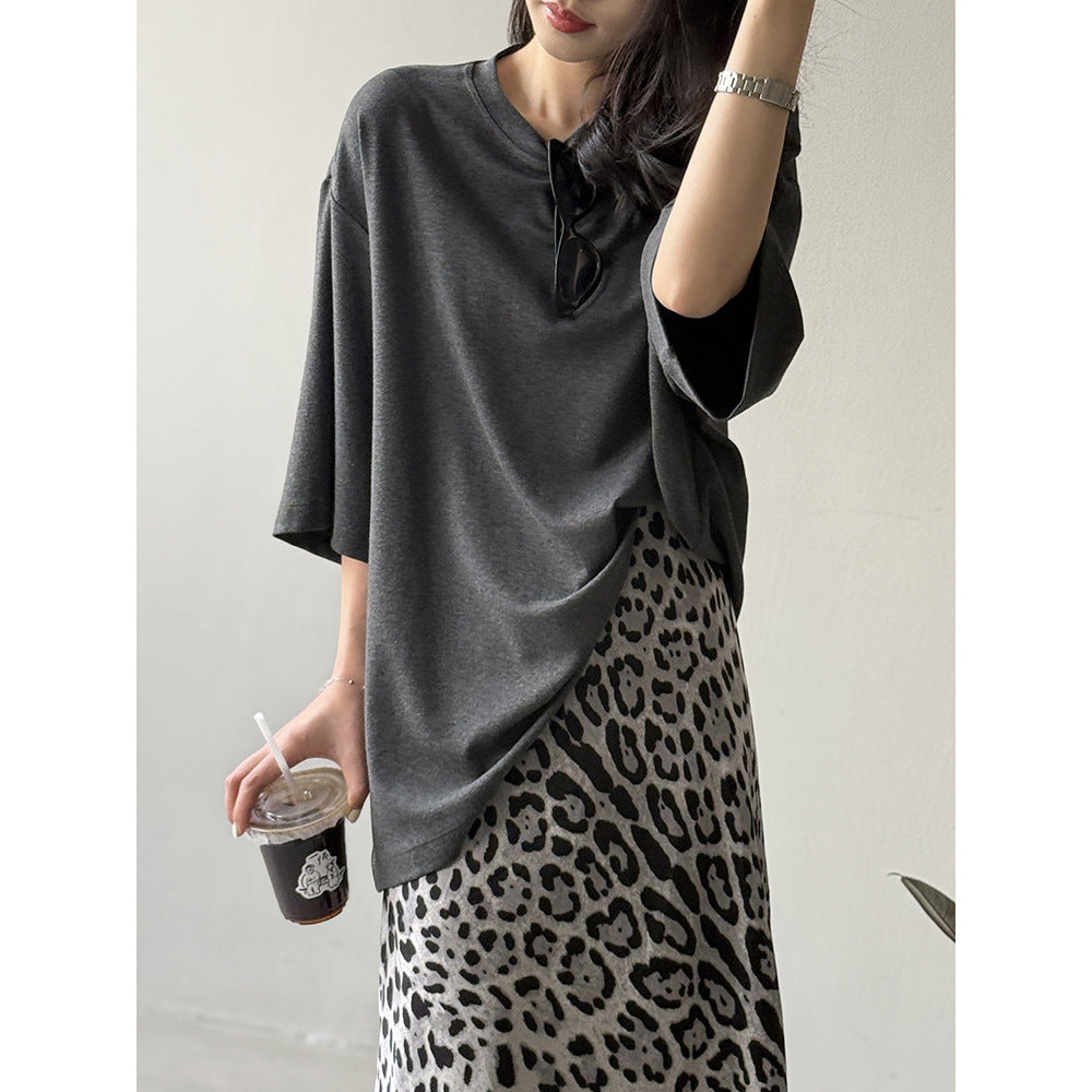 Mid-long Crew Neck Short-sleeved T-shirt RH012945