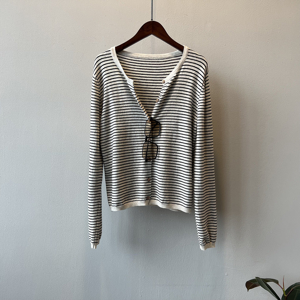 Striped Knitted Sweater Jacket RH012957