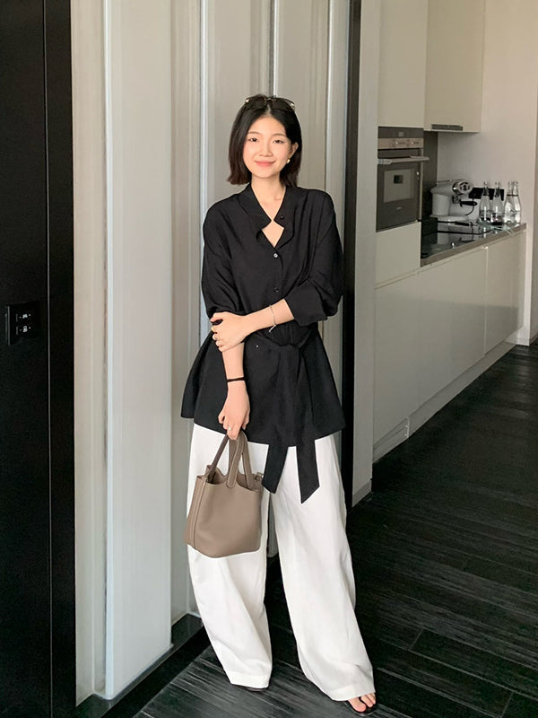 Belted Lapel Tencel Shirt R31163