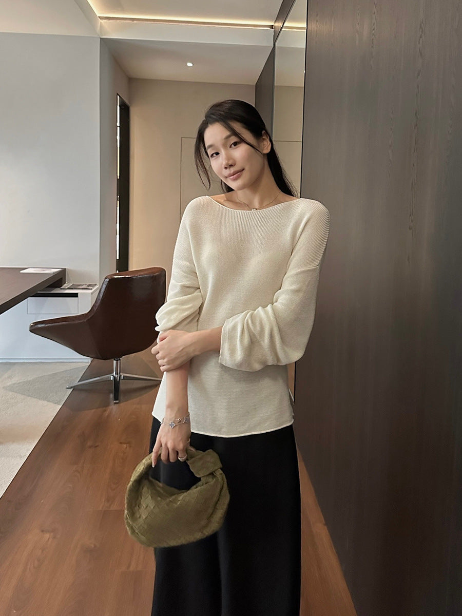 Tie Design Round Neck Loose Knit Top R31156