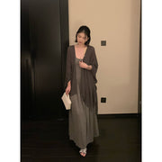 Linen Shawl Cardigan & Wool Dress Set R31140