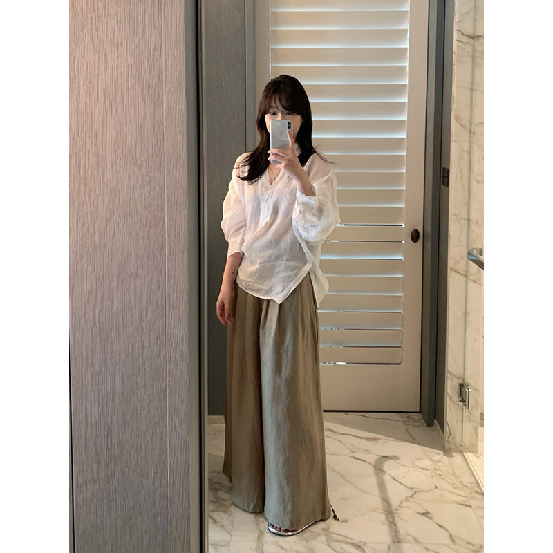 Linen Pleated Wide-Leg Pants R31146