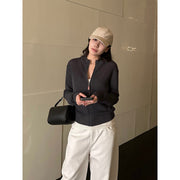 Ribbed Texture Stand Collar Zip Cardigan R31136