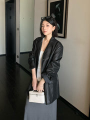 Matte PU Leather Blazer R31134