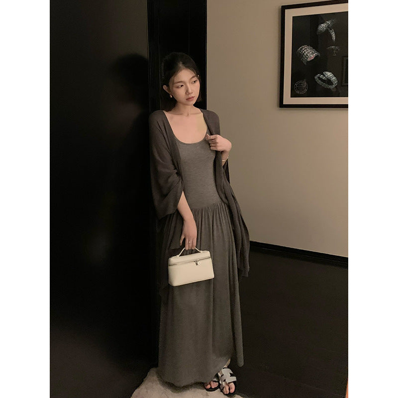 Linen Shawl Cardigan & Wool Dress Set R31140