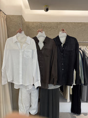 Ramie Lapel Long Sleeve Shirt R31153