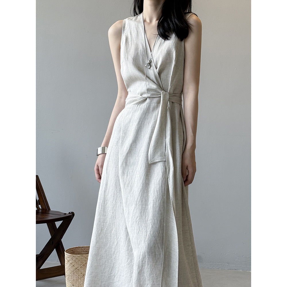 French Tencel Linen V-neck Dress RH012971