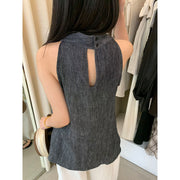 Linen V-neck Sleeveless Top R31110