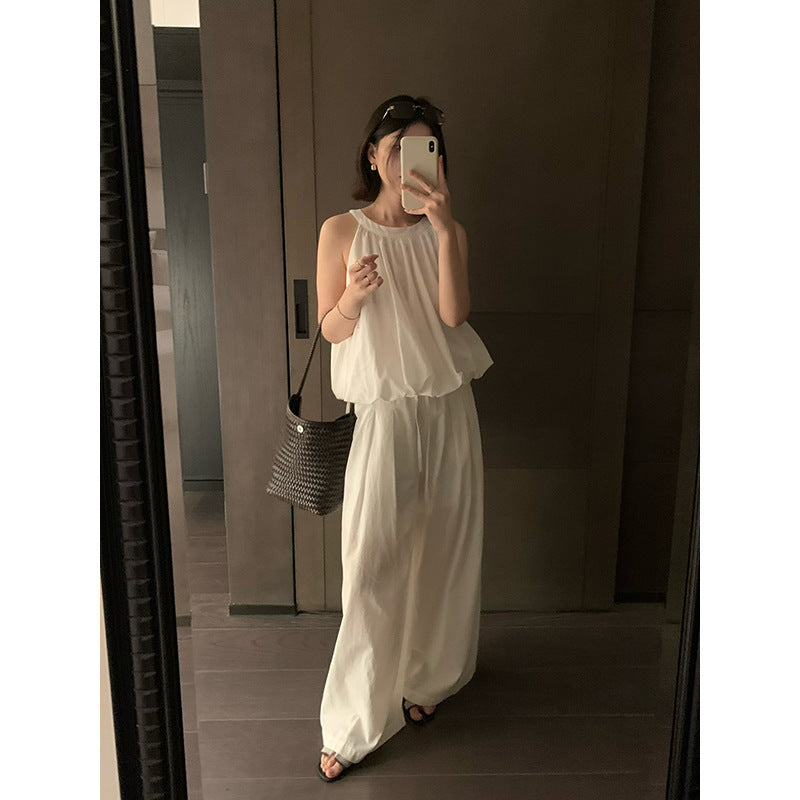 Bubble Pleated Top & Wide-leg Pants Set R31120