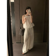 Bubble Pleated Top & Wide-leg Pants Set R31120