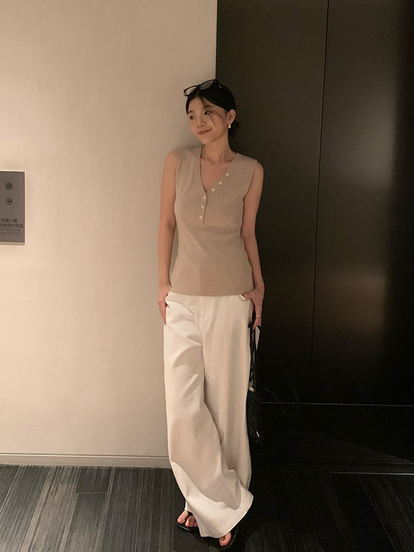 Button V-Neck Knit Vest R31165