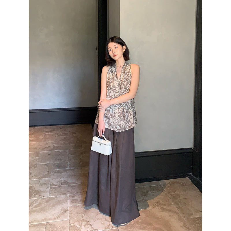 Linen Pleated Wide-Leg Pants R31146