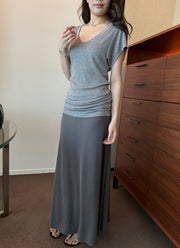 Draped Slim A-Line Long Skirt R31135