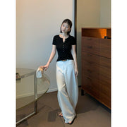 Henley Neck Short Sleeve Knit Top R31147