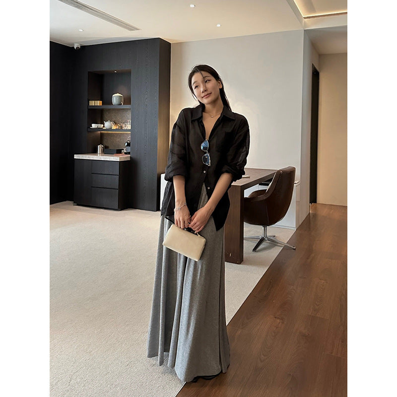 Ramie Lapel Long Sleeve Shirt R31153