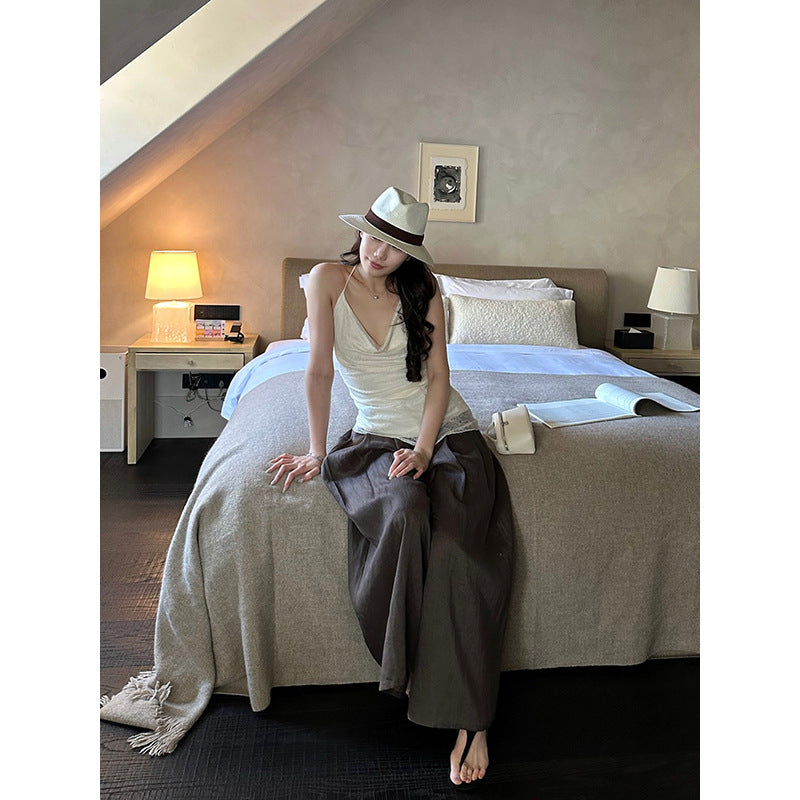 Linen Pleated Wide-Leg Pants R31146