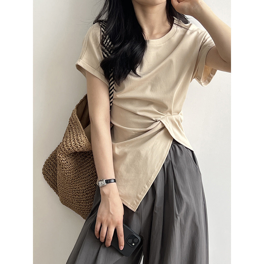 Irregular Crew Neck Short Sleeve T-Shirt Women RH012977