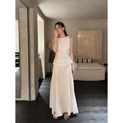 Linen Sleeveless Top & Pleated Skirt Set R31103