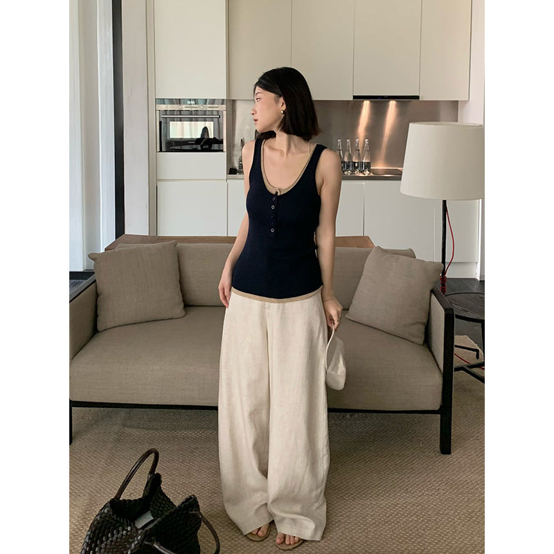 Color Block Fake Two-Piece Knit Vest R31176