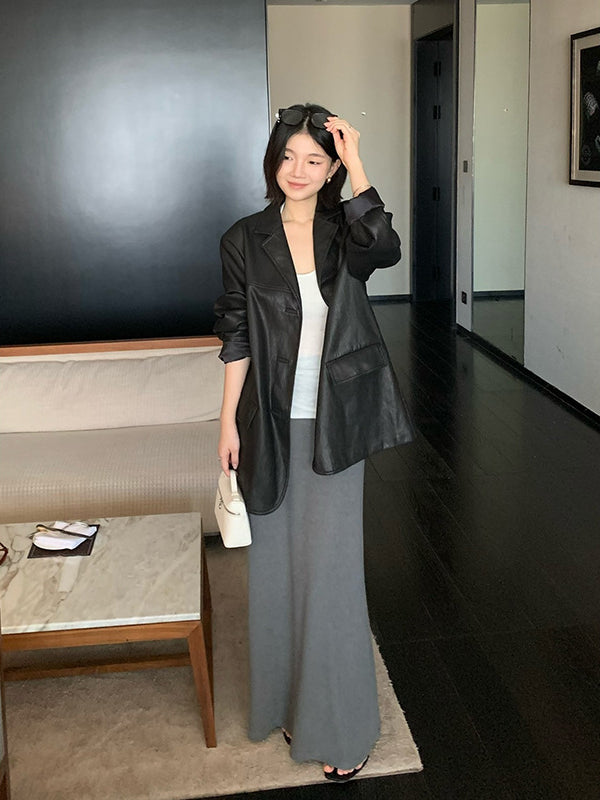 Matte PU Leather Blazer R31134