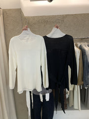 Tie Design Round Neck Loose Knit Top R31156