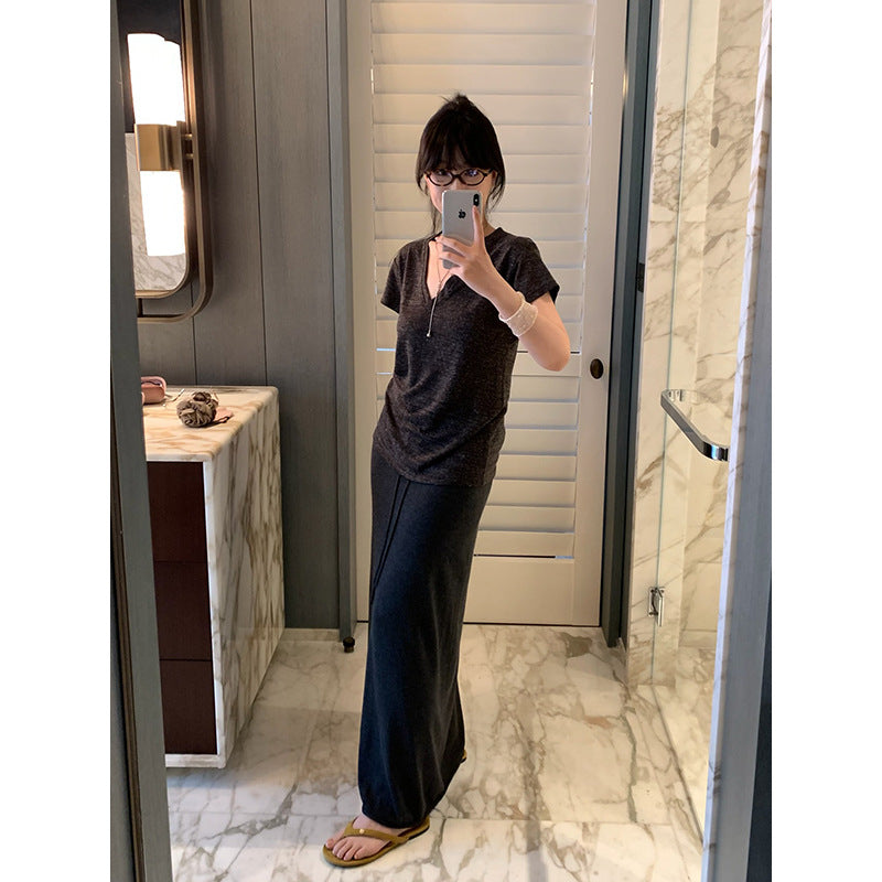 Marled Linen V-neck T-shirt R31133