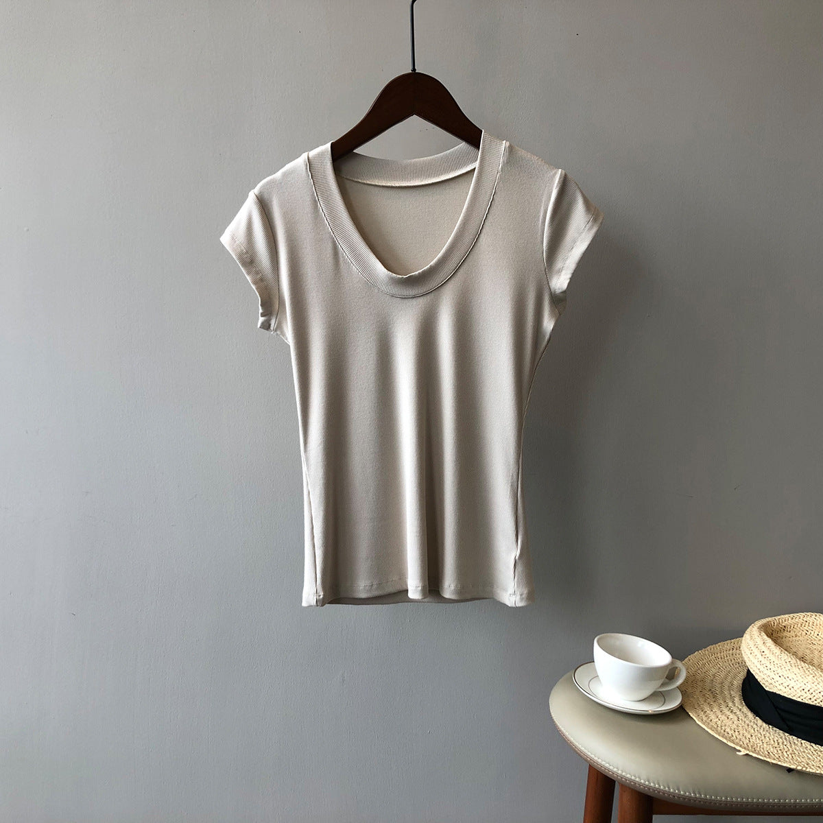 Solid Color Stretch T-shirt RH012956