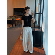 Henley Neck Short Sleeve Knit Top R31147