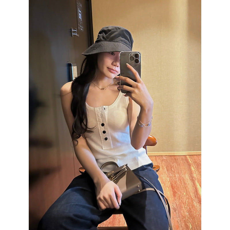 Button Half-placket Knit Vest R31119